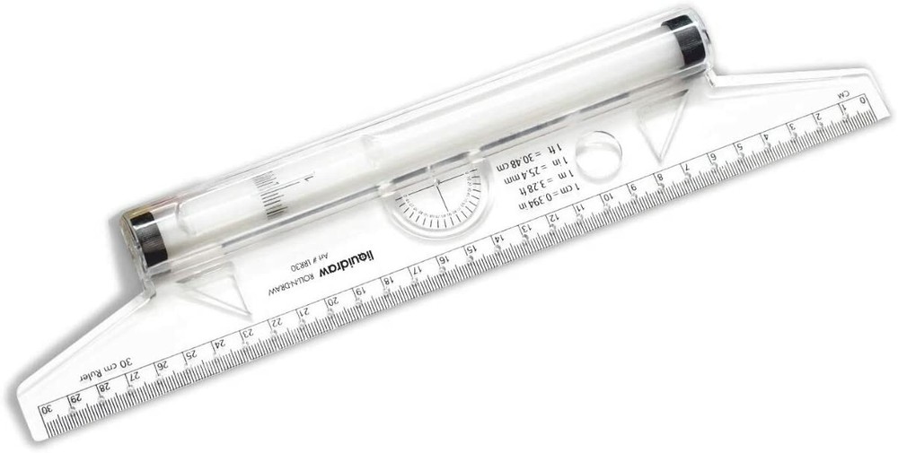 12" 30cm Protractor Metric Parallel Line Rolling Ruler Rule Drawing Glider