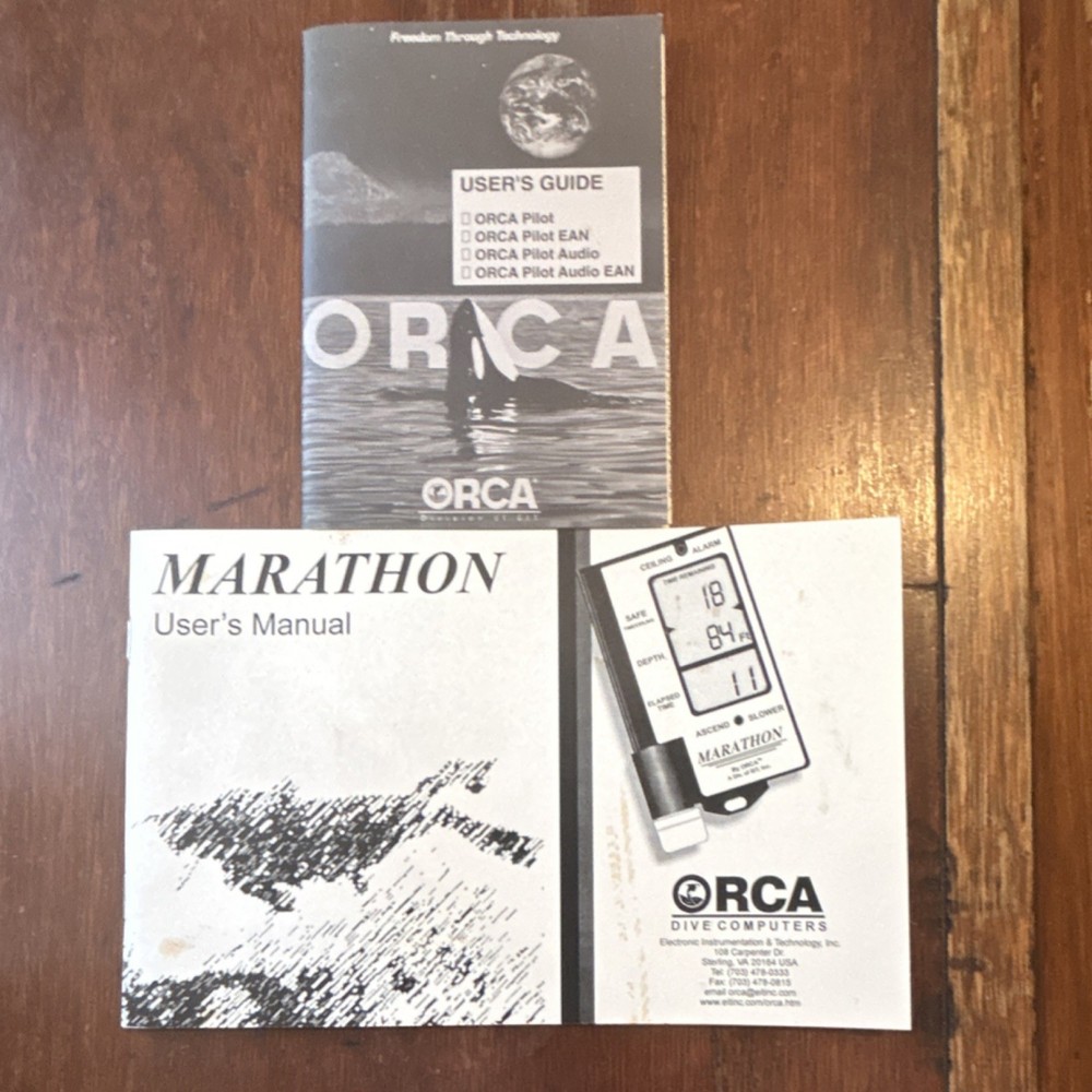 ORCA Marathon Dive Computer with Manuals, Accessories, and Lithium Battery