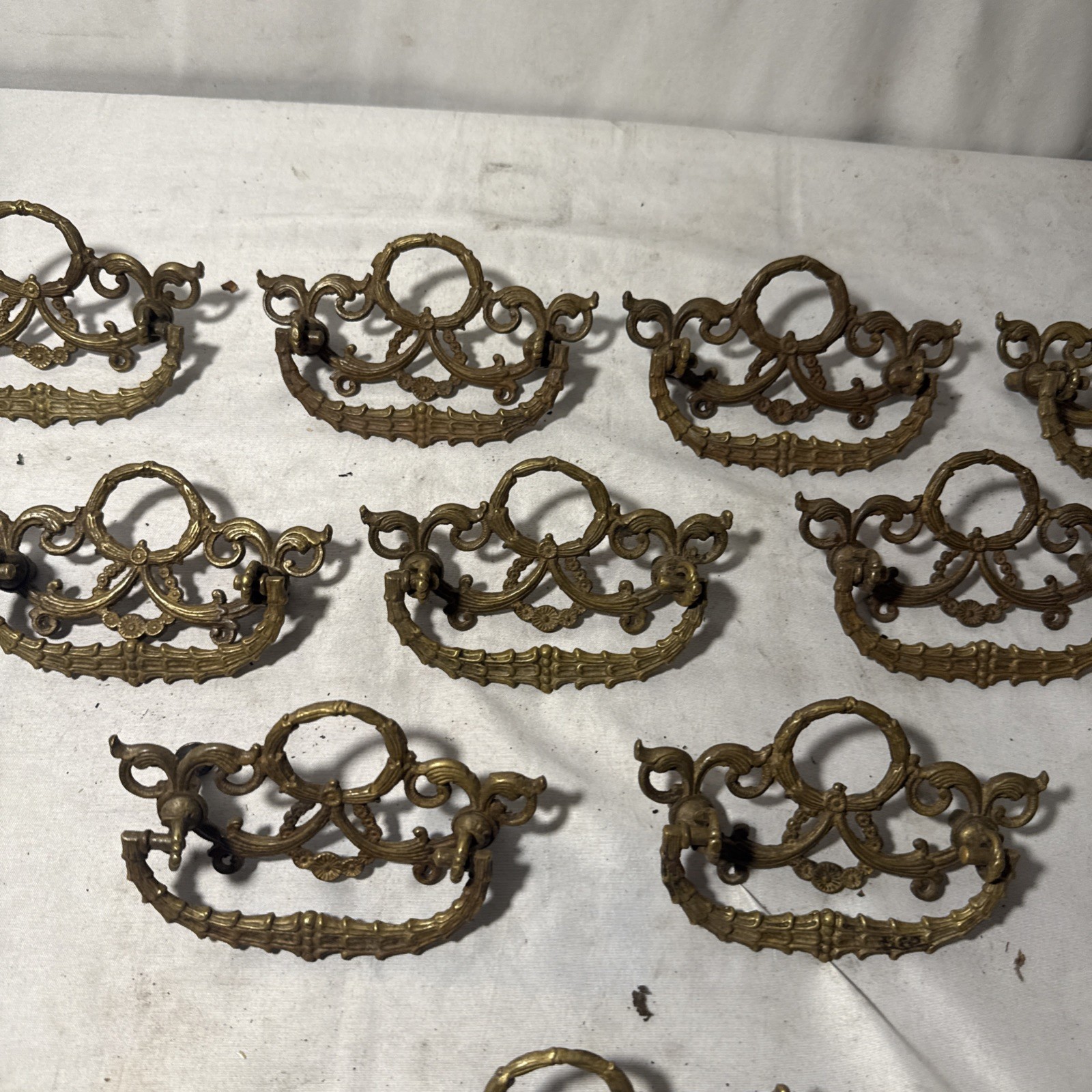 10 Ornate Filagreed Antique Brass Pull Drawer Cabinet Handle Ornate Hardware
