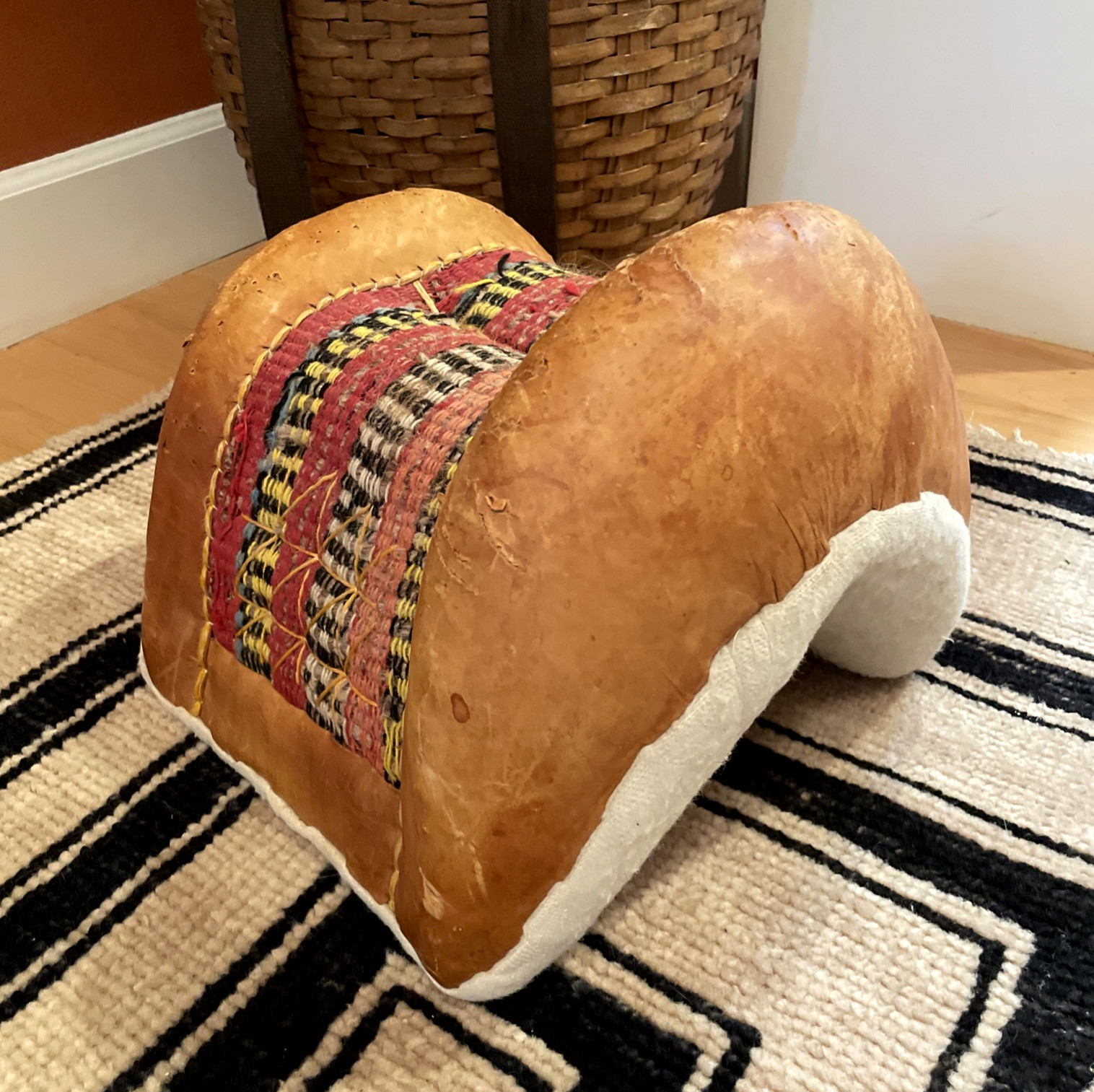 VTG North African Leather Donkey Saddle Woven Textile Tunisia