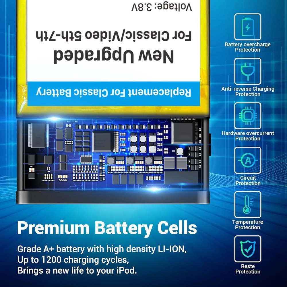 High Capacity Lithium Polymer Battery for iPod Classic Video Compatible Model