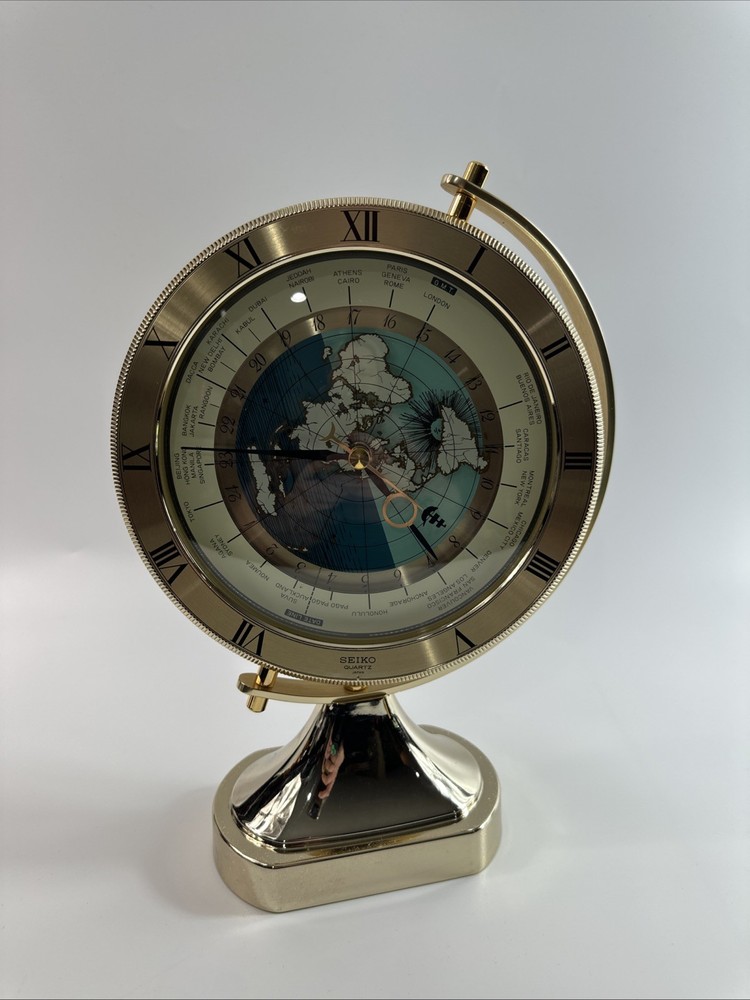 Seiko Rotating Globe World Time Quartz Mantel/Desk Clock Nice!