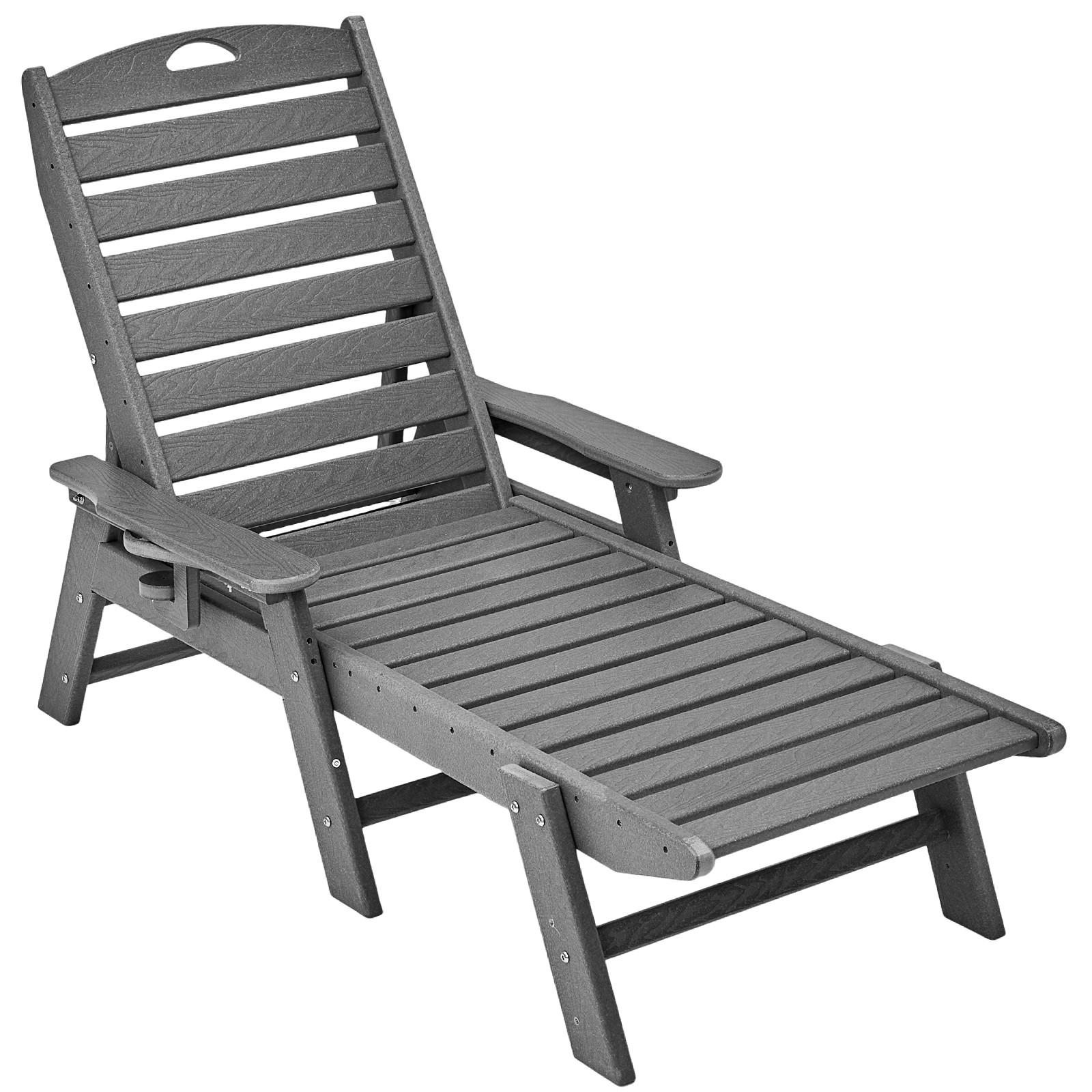 Outdoor Chaise Lounge Chair Adjustable Patio Reclining Bench Lounger Pool Gray