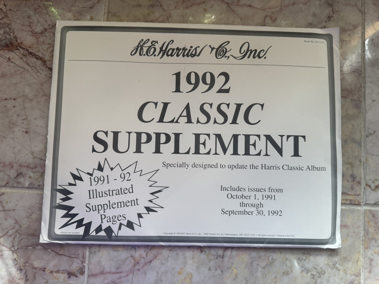 1992 H E Harris Liberty Classic Stamp Album Supplement New X113-92