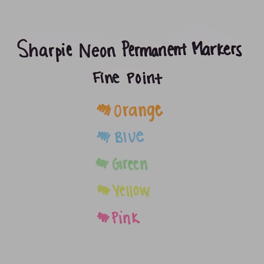 Sharpie Neon Permanent Markers, Fine Point, Assorted Colors, 5 Pack, Black Light