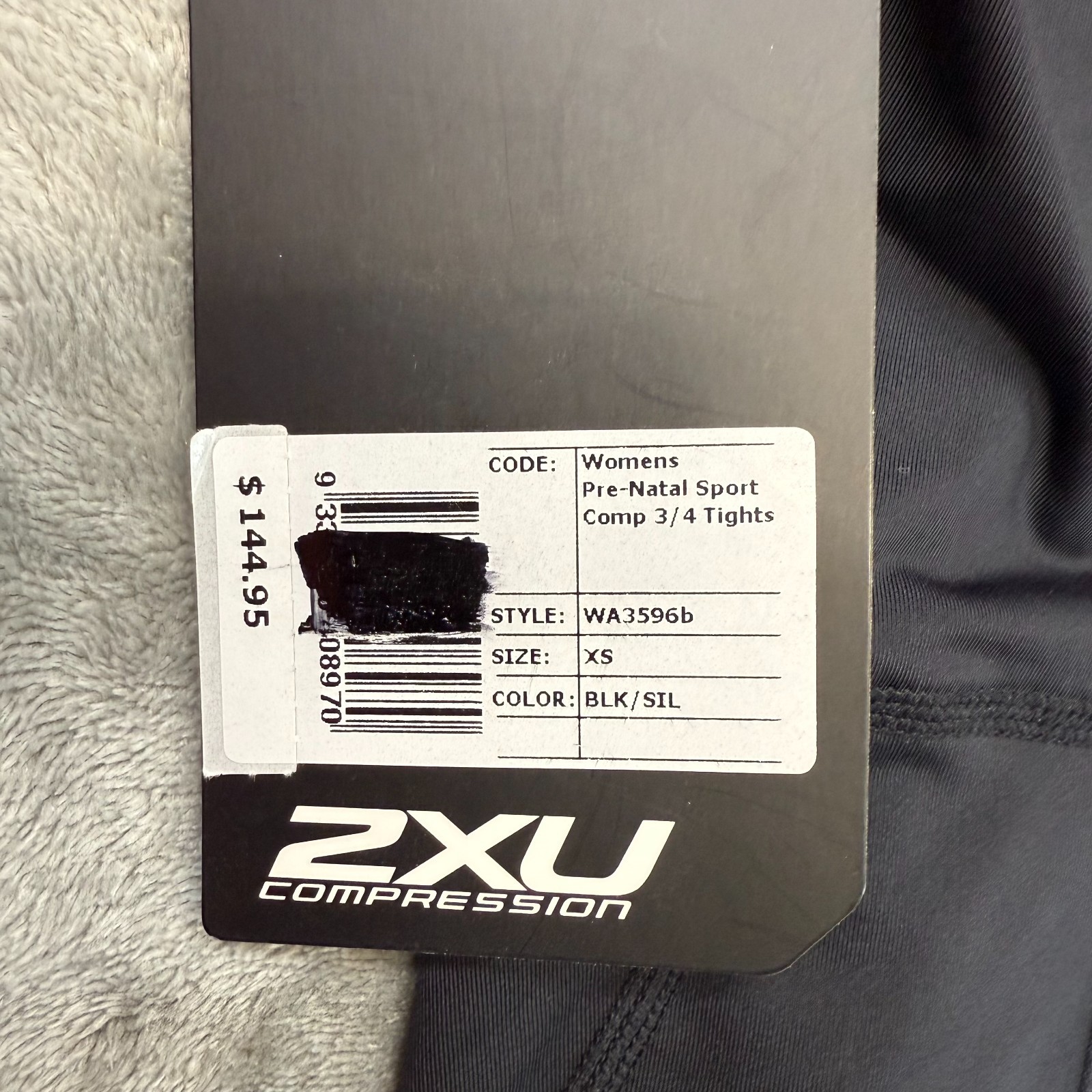2XU Pre-Natal Sport Compression 3/4 tights womens XS black/Silver WA3596B NWT