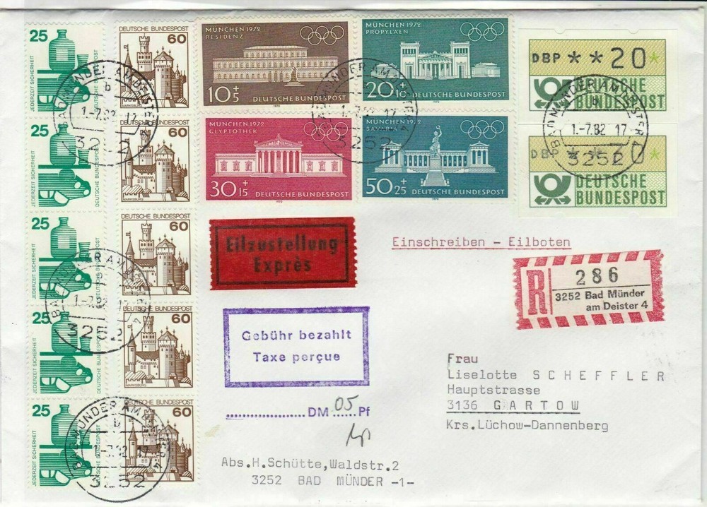 Frama 1982 Expres A.T.M. Vending Machine Multiple Stamps Labels Cover Ref 26584
