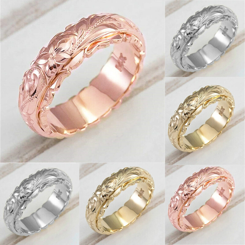 Craved Flower Pattern Wedding Bridal Ring Finger Decor Engagement Ring Classic