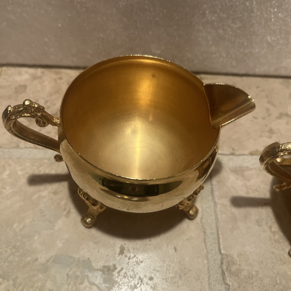 Vintage Brass Footed Cream and Sugar Set