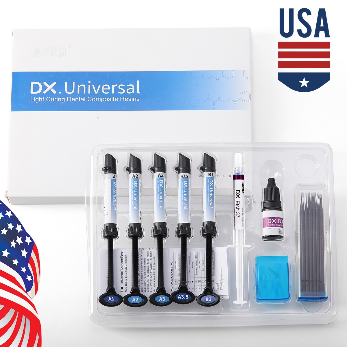 Dental Light Cure Composite kit Syringe Resin+Etching Gel+Etching Adhesive