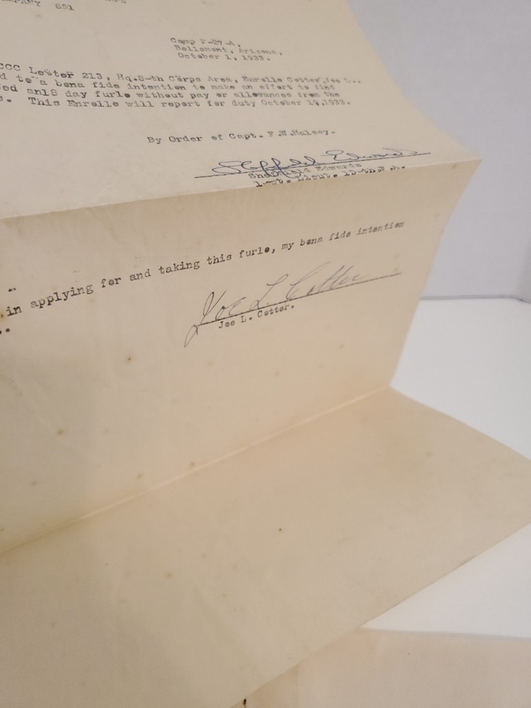 1933 Sheffield Edwards CCC Archive: Signed Docs, Reports & Discharges - CIA Dir