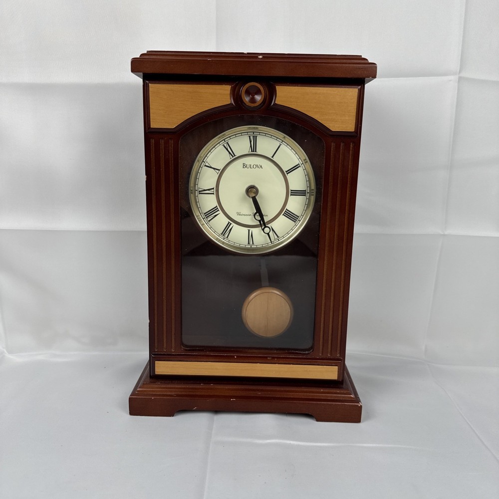 Bulova Clock B1862 Chiming Pendulum Wooden Table Clock