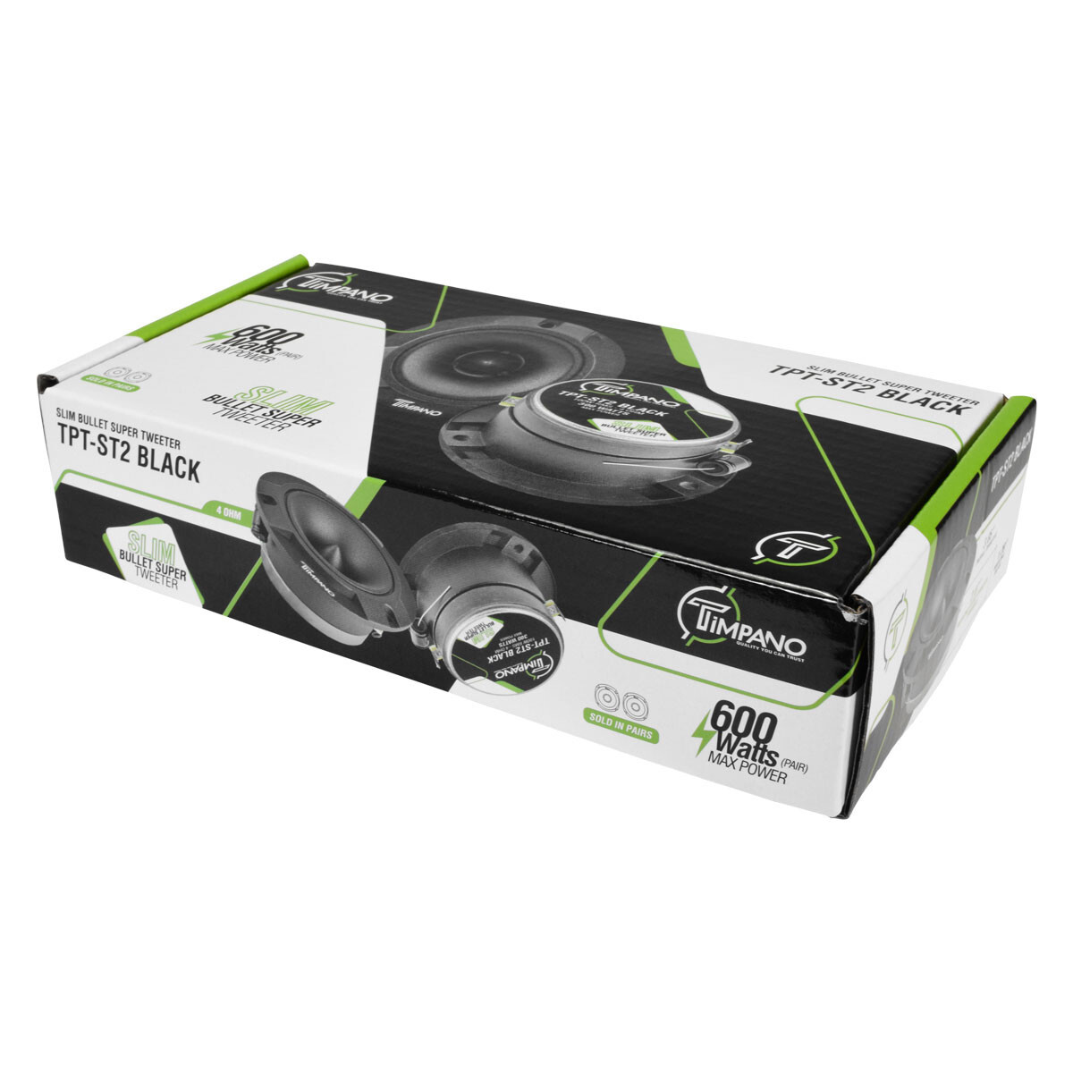2x Timpano 600 Watts Car Audio Bullet Tweeters TPT-ST2 BLACK 3.85" Shallow 4 Ohm