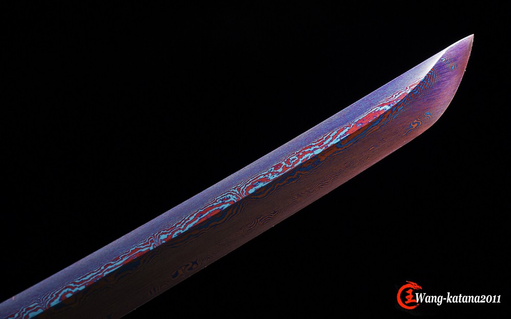 Red&Blue Damascus Folded Steel Katana Japanese Samurai Sharp Functional Sword