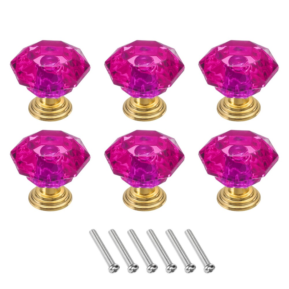 6Pcs Crystal Drawer Knobs 24 mm Dresser Knobs for Cupboard Rose Red/Gold