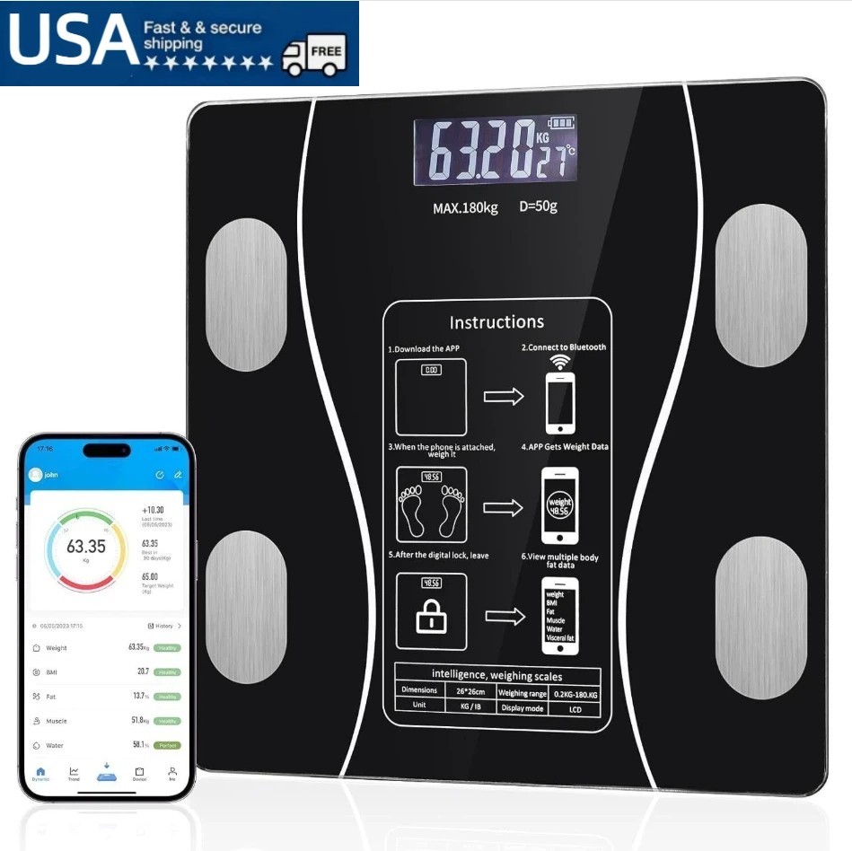Bluetooth Body Weight Scale Digital High Precision Backlit Display Fat Scale US