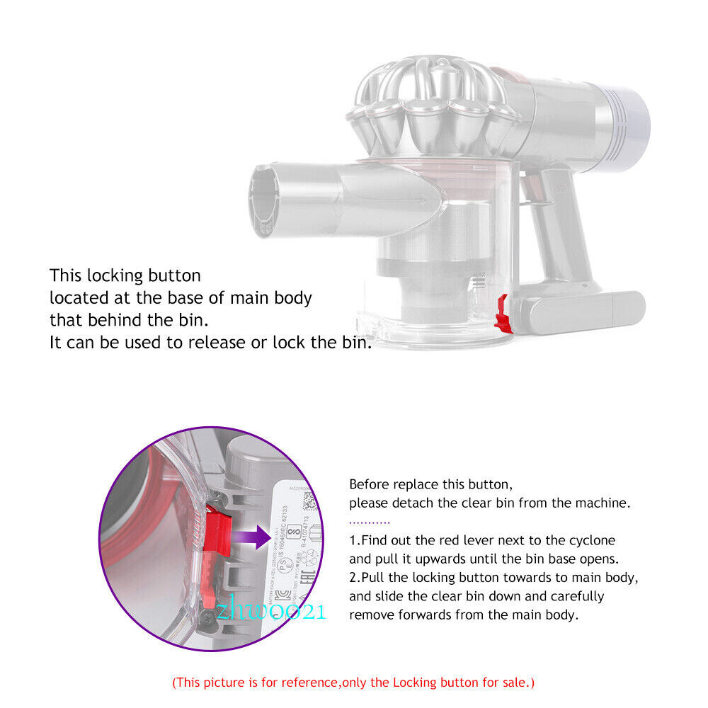 Locking Button for Dyson V7 V8 Vacuum Cleaner Release Clear Bin Red Catch