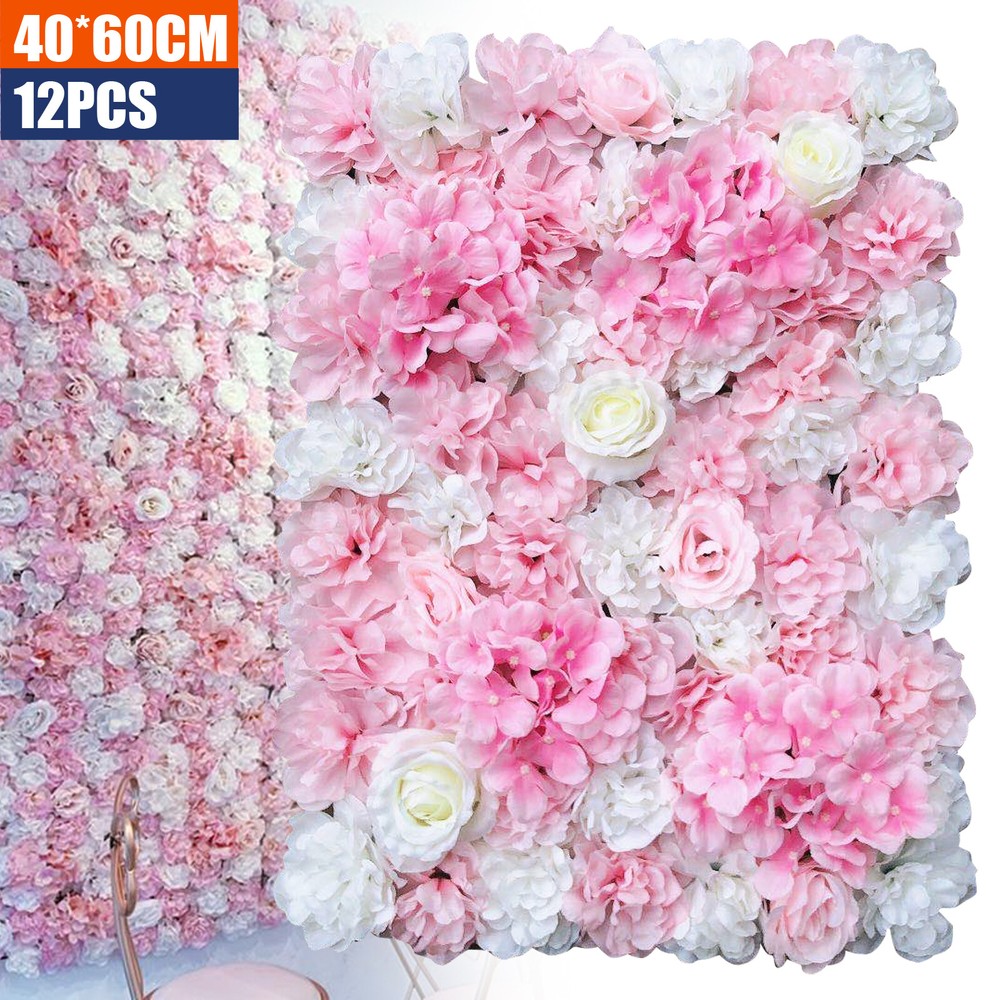12PCS Artificial Flower Wall Panel Artificial Flower Wall Floral Backdrop Decor