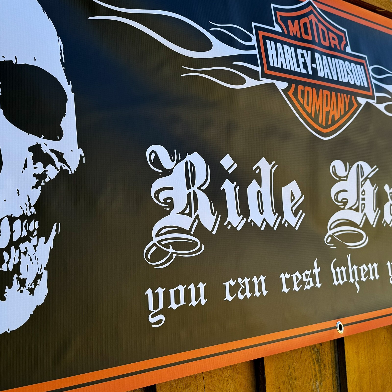 Harley Davidson RIDE HARD SKULL Wall Hanging Banner Store Sign Poster