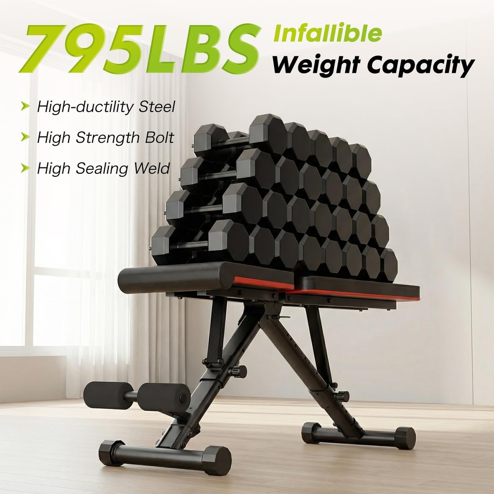 Adjustable Weight Bench for Full Body Strength Training, Foldable Workout Ben...
