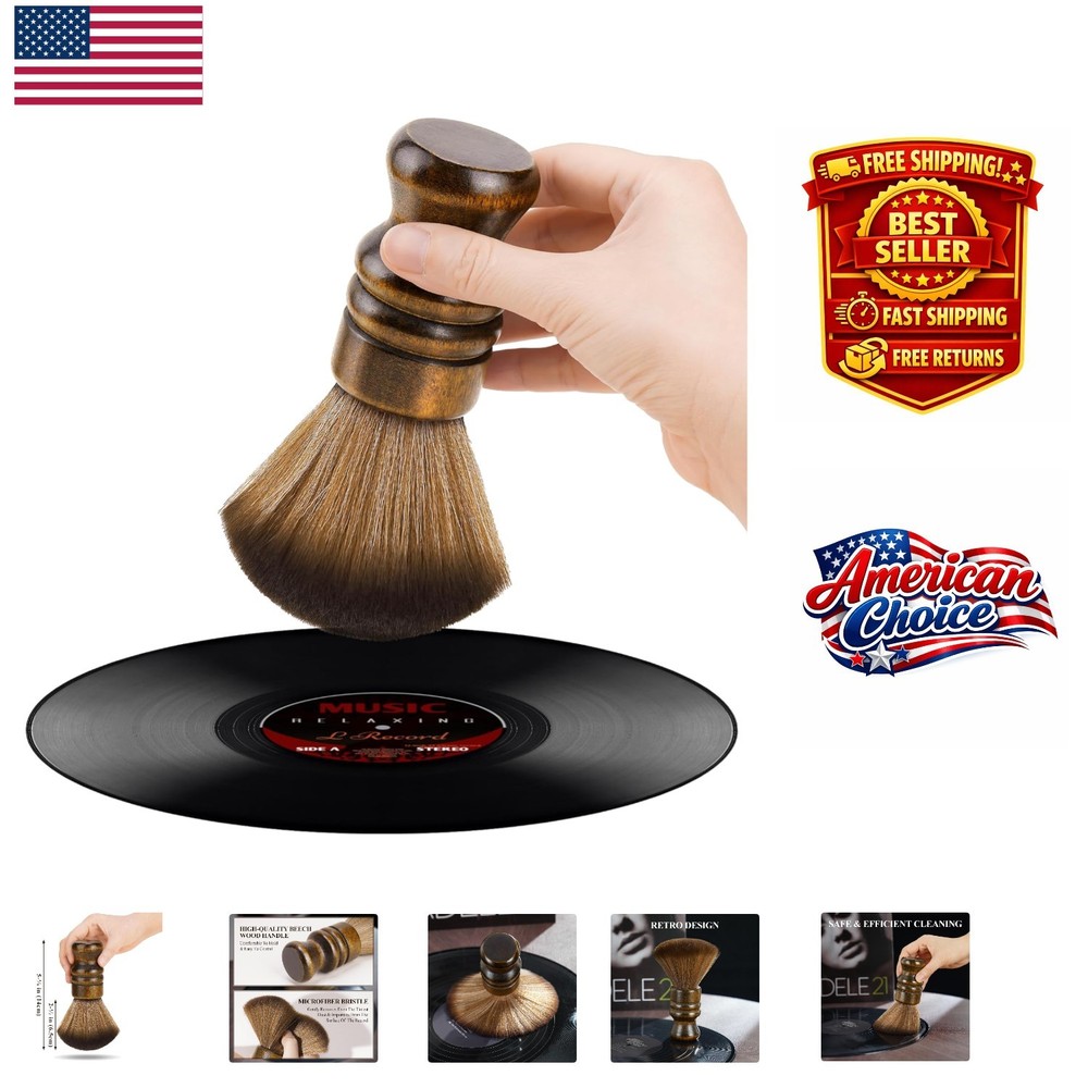 Beechwood Handle Vinyl Record Cleaner - Soft & Adjustable Bristle Design