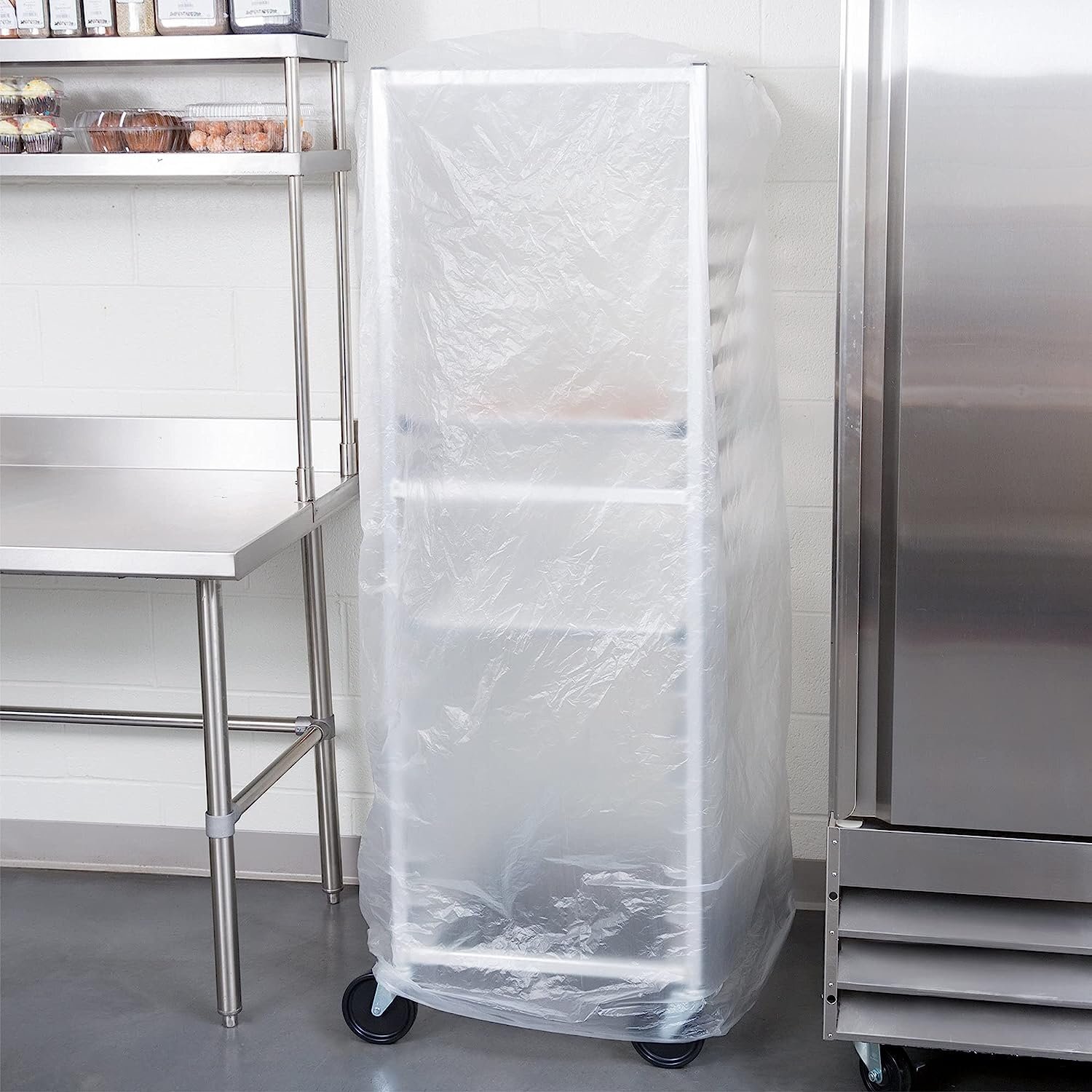 Rolls Of 50 Plastic Bun Rack Covers 52x80 Bread Rack Covers Full Size 0.5 mil