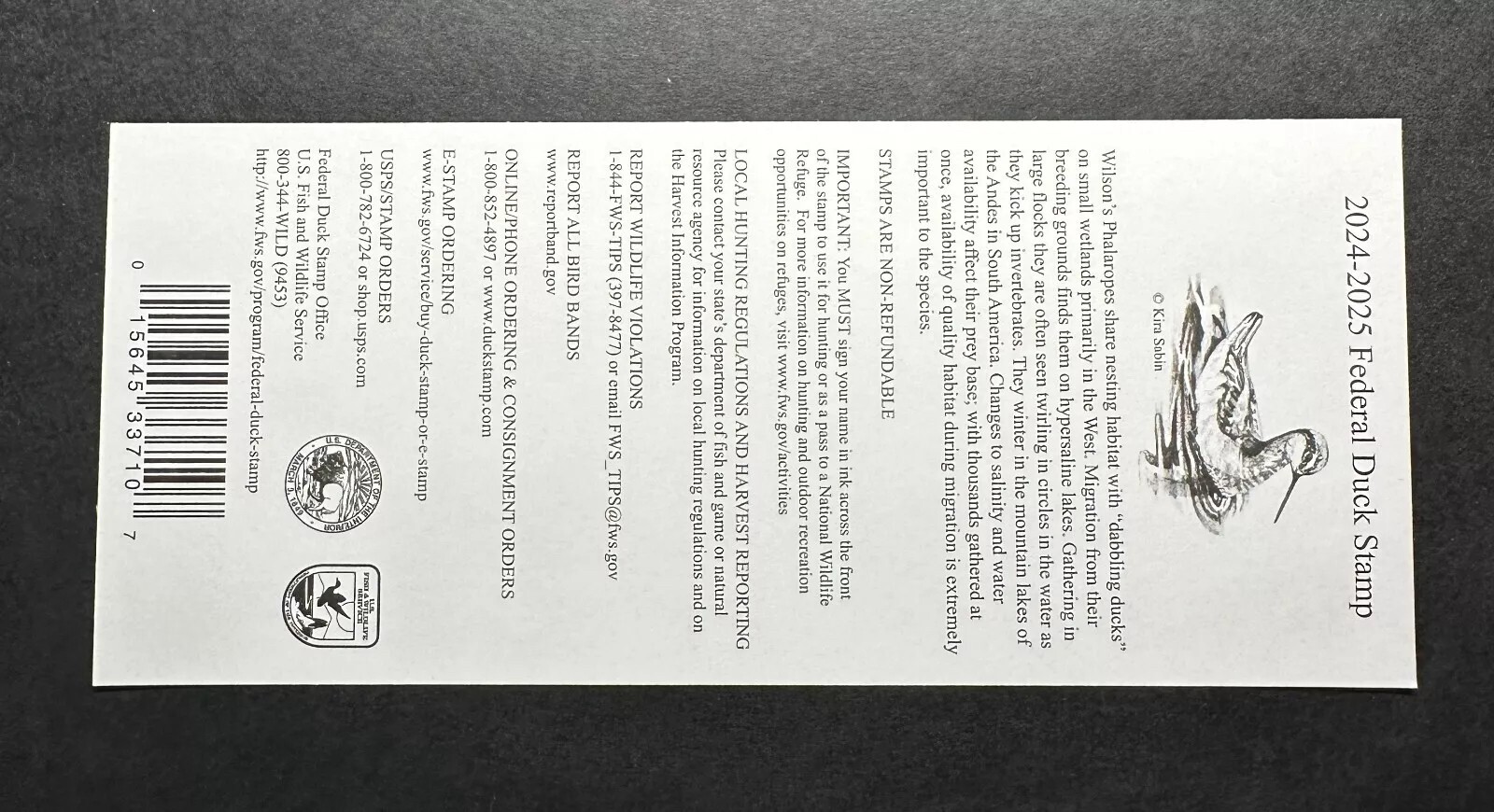 #RW91A 2024 - 2025 - US Federal Duck Stamp **CHUCK BLACK** Post Office FRESH