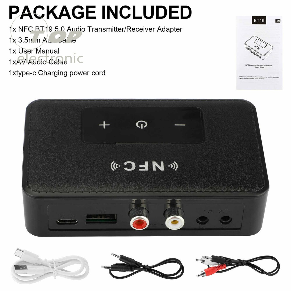 Bluetooth 5.0 RCA Audio Receiver Transmitter 3.5mm AUX NFC Wireless Adapter