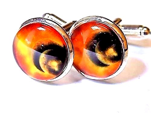 Handmade, Orange Planet Cufflinks Silver Plated Setting, Gift Boxed!