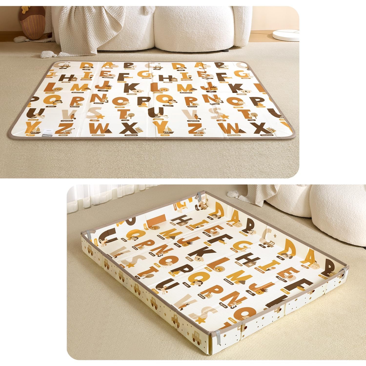 Foldable Baby Play Mat, Waterproof Double-Sided Cushioned Activity Play Mat, So