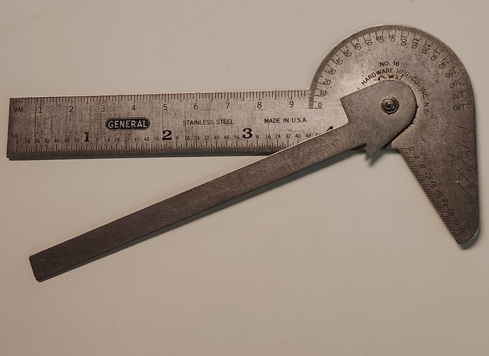 🗽GENERAL HARDWARE No. 16 Rule PROTRACTOR DRILL POINT GAGE