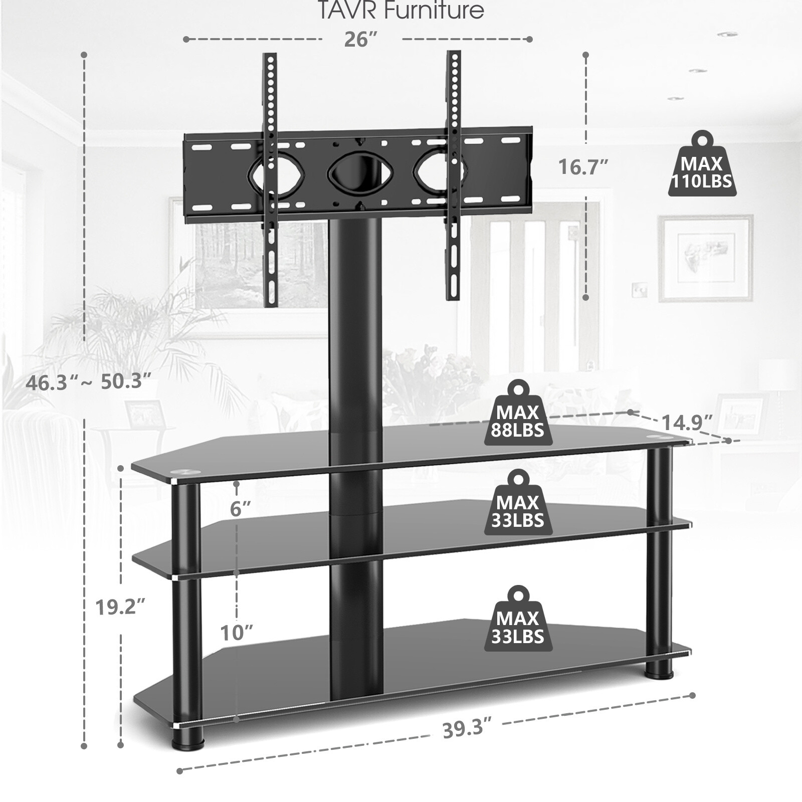 TAVR TV Stand With Swivel Mount Fits 32-65 inch TV Entertainment Center