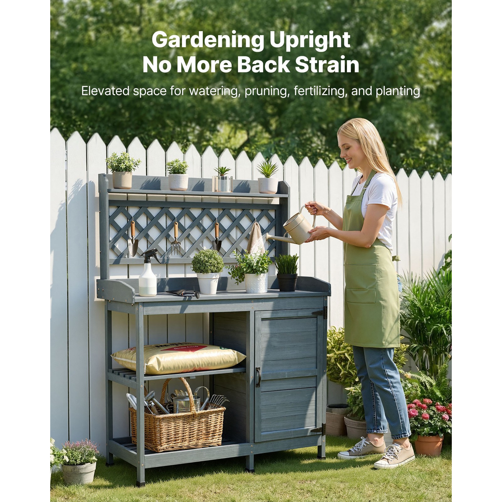 Uimoso Outdoor Wooden Gardening Table with Storage and Shelves