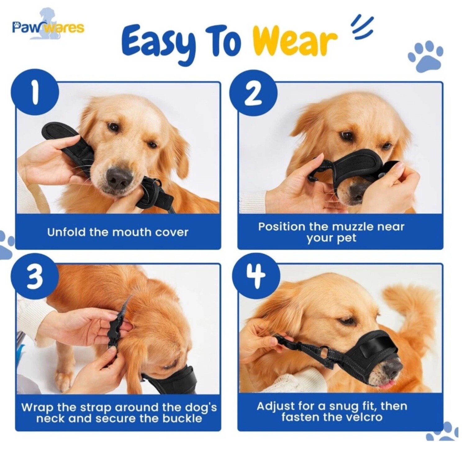 PawWares Dog Muzzle Soft Nylon Adjustable-Breathable-Drinkable | BLACK X-LARGE