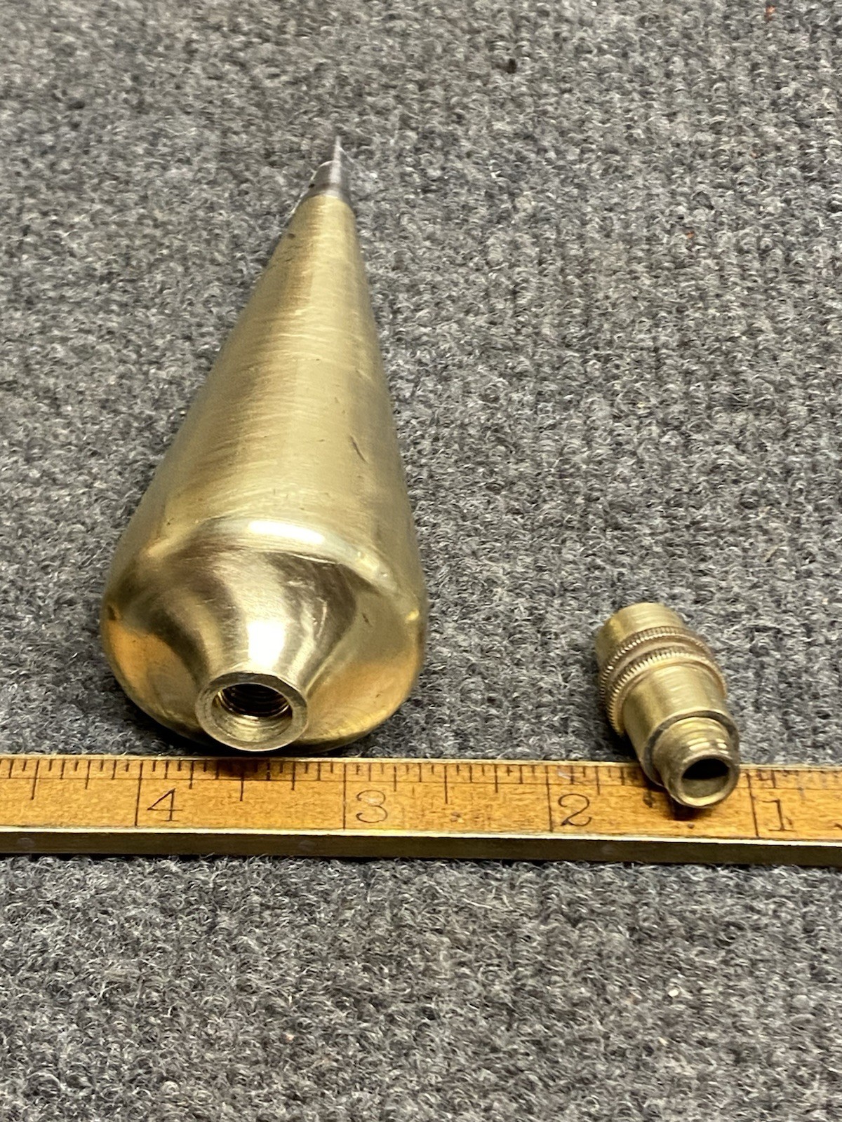 Vintage Bell System 18 Oz Brass Plumb Bob With Leather Sheath And Steel Tip USA