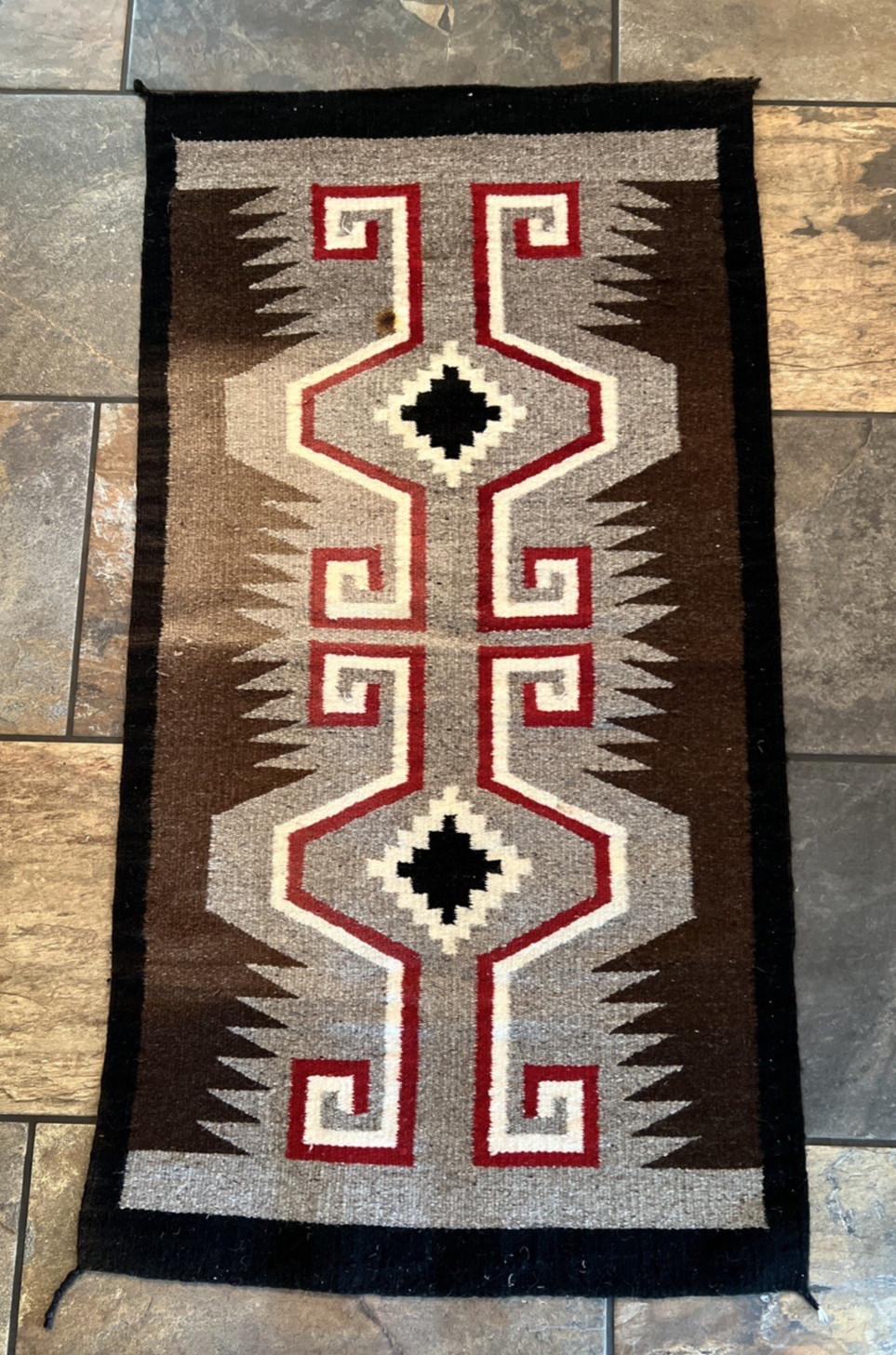 VINTAGE NATIVE AMERICAN NAVAJO WOOL RUG / HANDWOVEN 30" x 58"