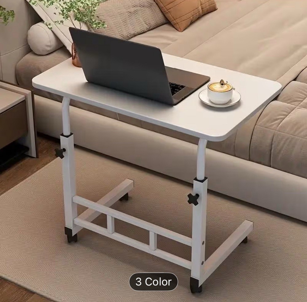 Mobile Lift Table, Adjustable Height, With Wheels Bedside Computer Desk
