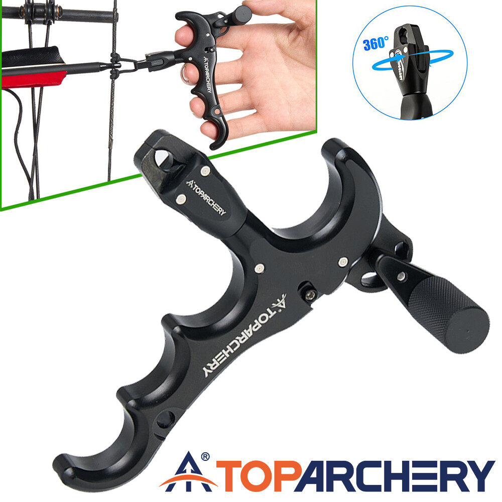 Archery Compound Bow 4-Finger Release Aids Adjustable Rotate 360° Thumb Release
