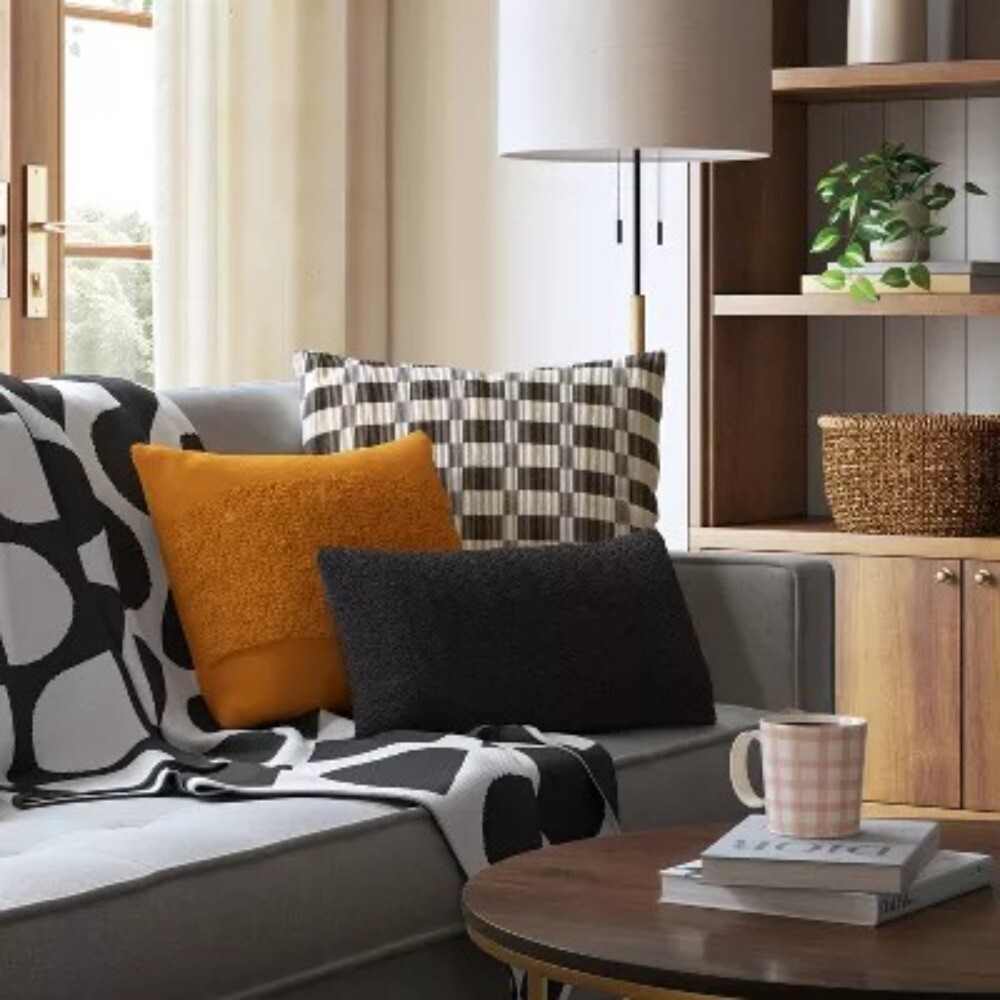 Oversized Channeled Boucle Lumbar Throw Pillow