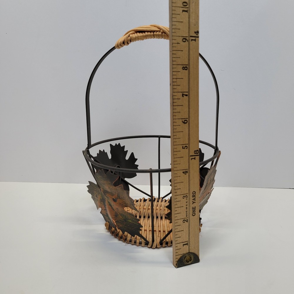 Rustic Wicker and Metal Maple Leaf Decorative Basket