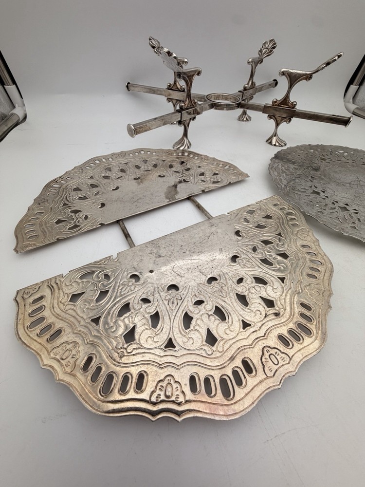 Vintage Silverplate Serving Lot FB Rogers Trays Expandable Trivet Italy Spain