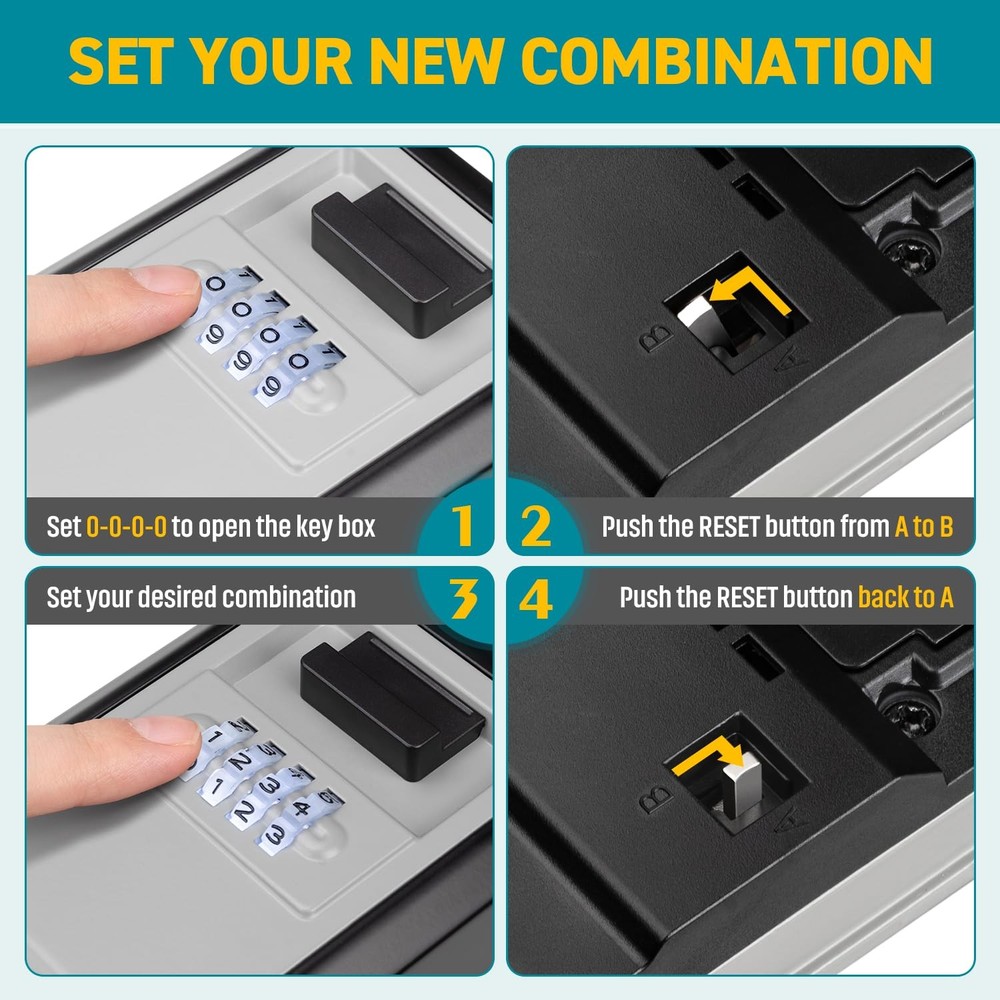Key Lock Box, Waterproof Wall Mount, 4-Digit Code, Auto-Illuminating | Secure