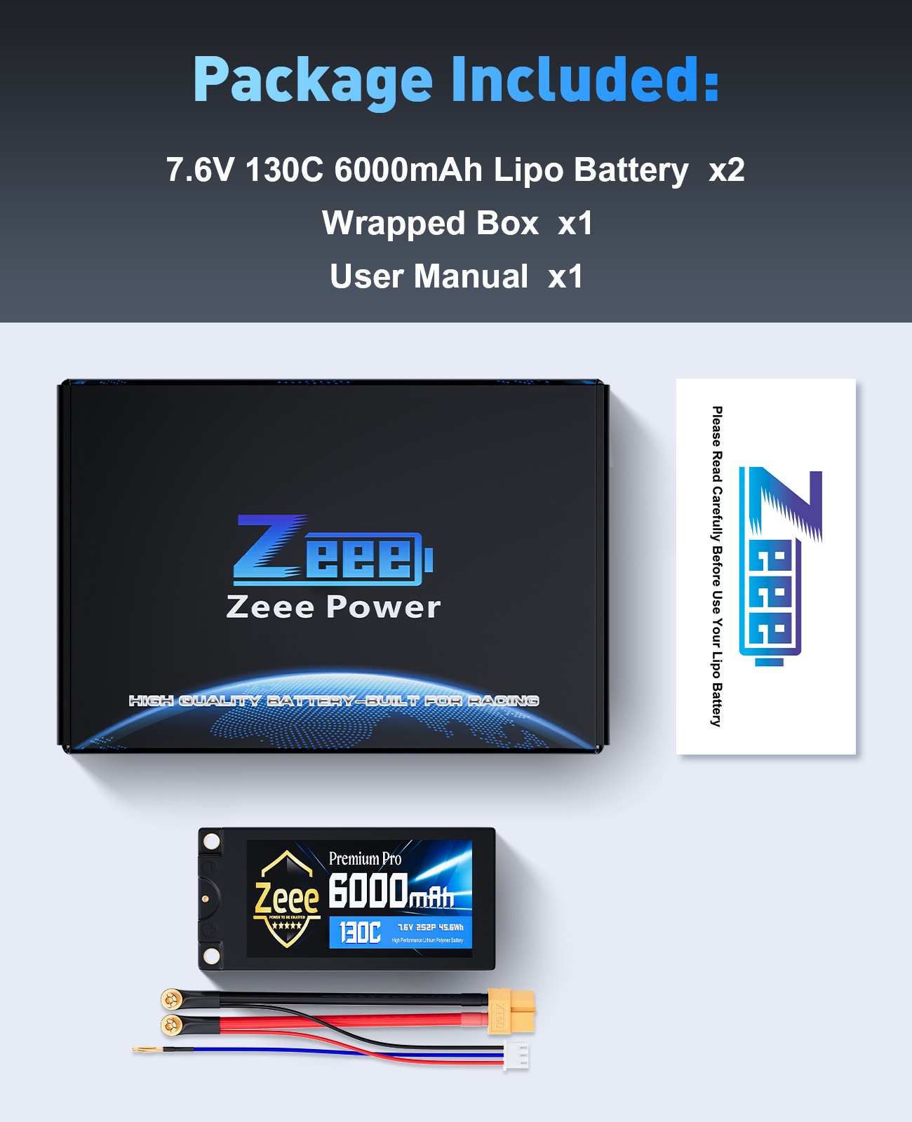 2xZeee 2S Shorty Lipo Battery 6000mAh 5mm Bullet to XT60 Plug 7.6V 130C HardCase