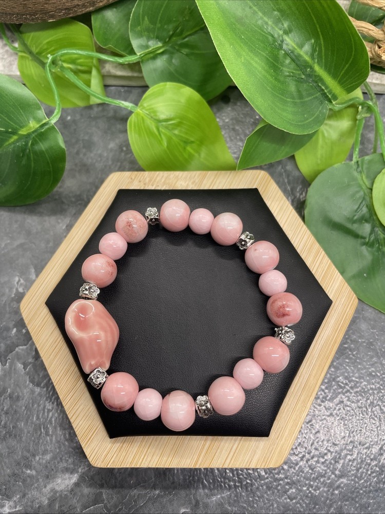 Handmade Ceramic Bead Beaded Stackable 6.5” Plus Stretch Bracelet New B235