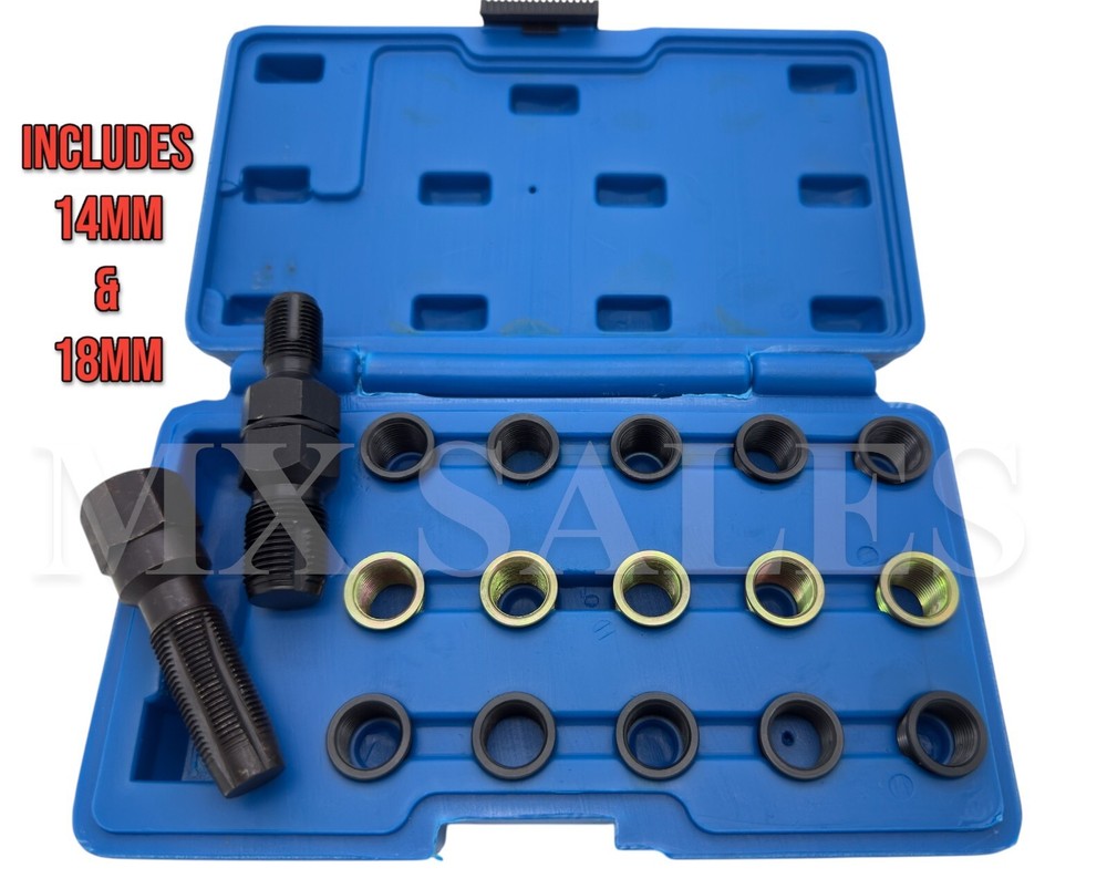 17pc SPARK PLUG THREAD REPAIR RETHREADING TOOL KIT M16 THREADED COIL INSERT