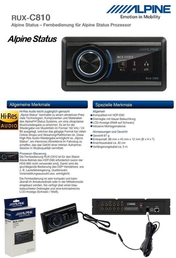 Alpine RUX-C810 Remote Control LCD Display for Alpine Status Processor HDP-D90