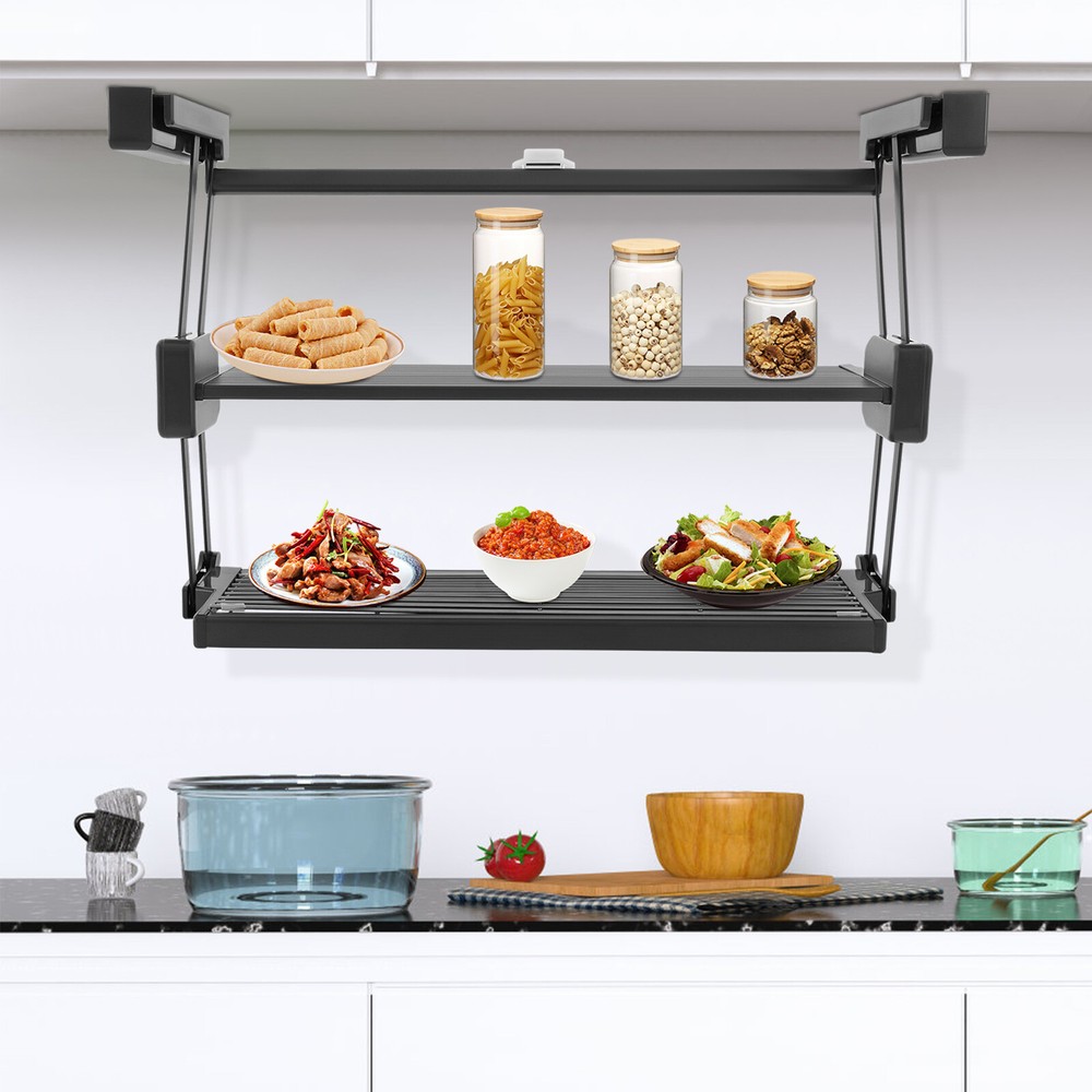 2 Layers Pull Down Storage Rack Spice Rack Kitchen Under Cabinet Organizer Stand