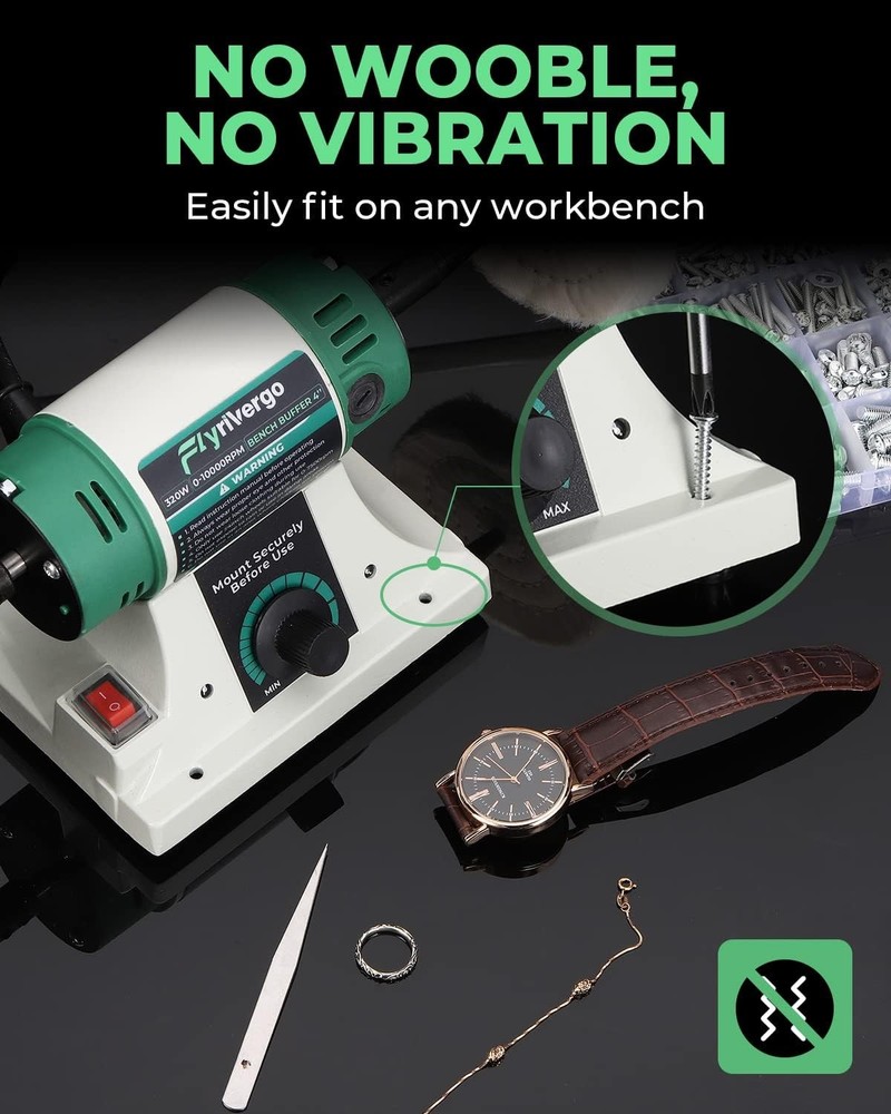 Bench Buffer Polisher Jewelry Polisher Adjustable Variable Speed Bench Buffer W/