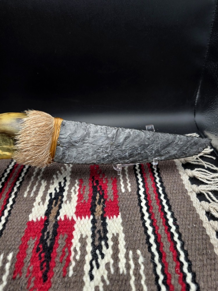 Large Goat Horn Knapped Obsidian Knive Primitive
