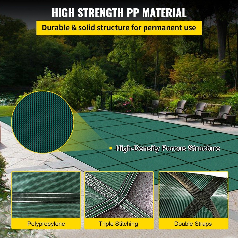 Inground Pool Safety Cover 20x38ft Rectangular Green Solid Mesh 333lb